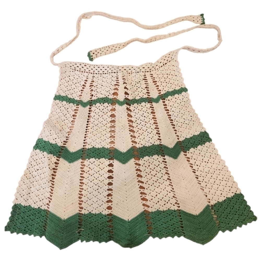 Lace half apron green and white Christmas - Picture 1 of 4